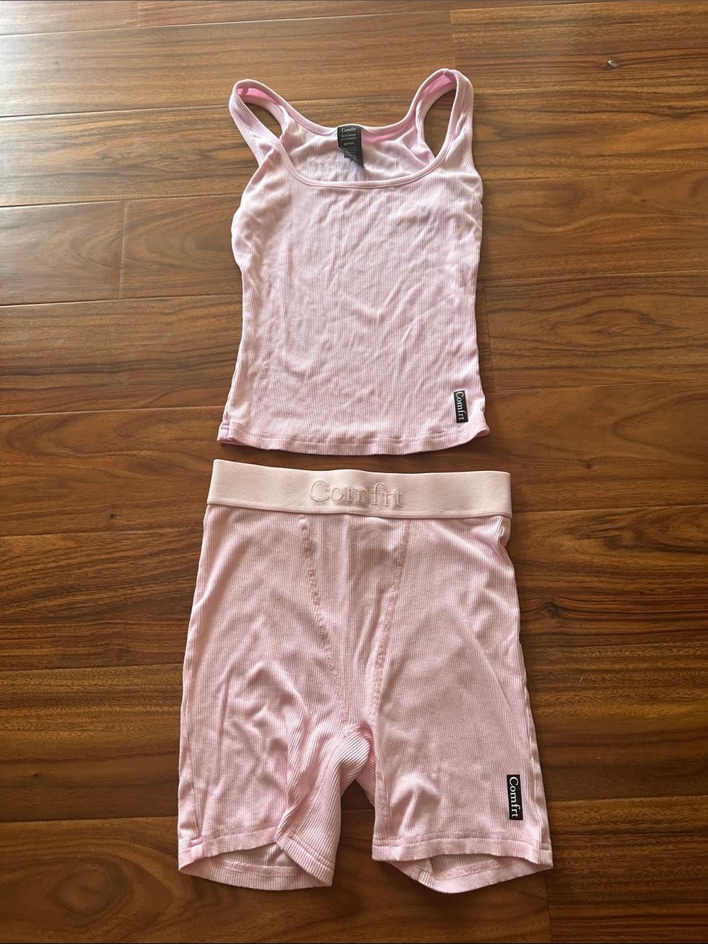 Comfrt Women's Pink Ribbed Tank & Bike Short Set